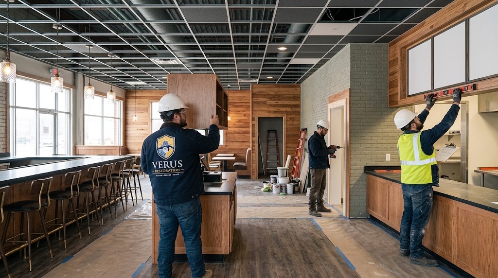 Rebuild work after restoration services, handled through our partner company