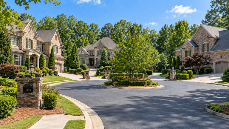 A residential street in Johns Creek, GA served by Verus Restoration