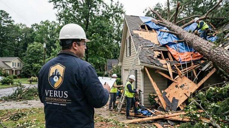 Verus Restoration crew responding to storm damage at a metro Atlanta home