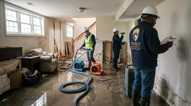 Storm damage restoration work after high winds in North Metro Atlanta
